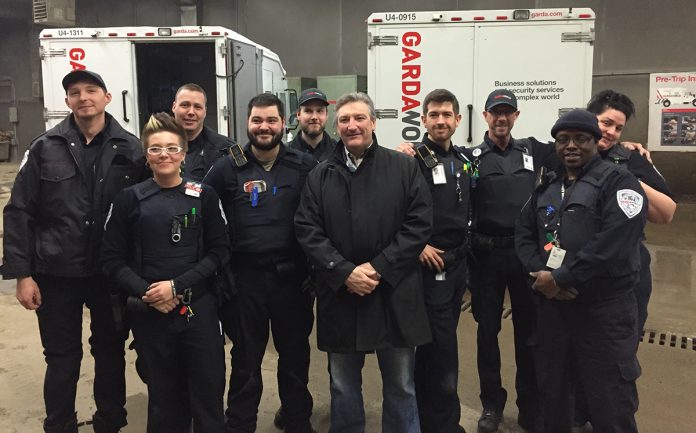 François Laporte, the President of Teamsters Canada, visiting Garda armoured car workers in Edmonton.
