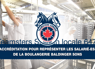 Les Teamsters obtiennent l’accréditation pour représenter les travailleurs et travailleuses de la boulangerie Baldinger Sons